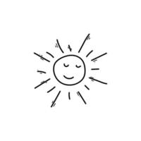 Cute cartoon hand drawn sun drawing. Doodle sun on white background. vector