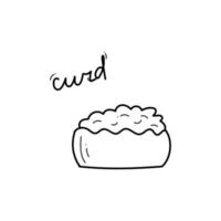 Hand drawn curd in a bowl. Doodle illustration with lettering in vector