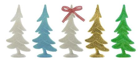 Collection of multicolored Christmas trees with shimmer isolated on white background. New Year photo