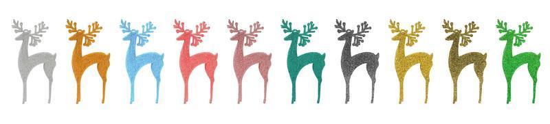 Collection of decorative christmas reindeer with glitter and shimmer in different colors on white isolated background. Design element. Christmas, New year photo