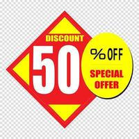 Icono de signo de 50 por ciento de descuento. símbolo de venta. etiqueta de oferta especial vector