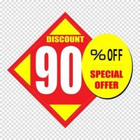 90 percent discount sign icon. Sale symbol. Special offer label vector