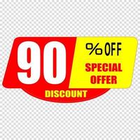 90 percent discount sign icon. Sale symbol. Special offer label vector