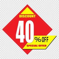 40 percent discunt sign icon. Sale symbol. Special offer label vector