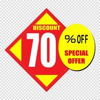 Icono de signo de 70 por ciento de descuento. símbolo de venta. etiqueta de oferta especial vector