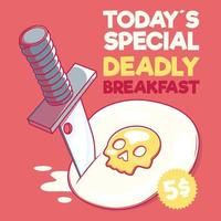 Breakfast special vector illustration. Food, scary, funny design concept.