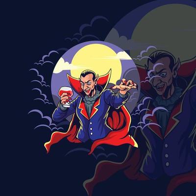 Dracula drinking blood juice illustration