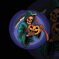 Scary grim reaper with pumpkin illustration vector