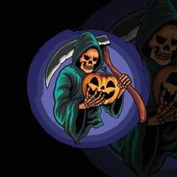 Scary grim reaper with pumpkin illustration vector