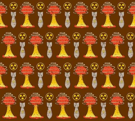 BROWN VECTOR SEAMLESS PATTERN WITH ELEMENTS OF NUCLEAR WAR
