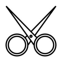 Black and white simple linear icon of trendy glamorous sharp metal hairdressing, nail scissors for cutting nails, doing hair and beauty guidance. Vector illustration