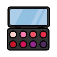 Flat colorfull icon is a simple linear glamorous cosmetics rectangular powder box with a mirror, eye shadows and eyelids applying make-up beauty guidance. Vector illustration