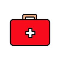Medical rectangular first-aid kit with medicines, briefcase for first aid, simple icon on a white background. Vector illustration
