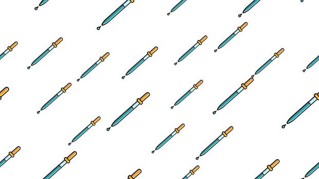 Seamless pattern texture of endless repeating scientific medicine droppers pipettes for titration, instillation of medication with drops on a white background. Vector illustration