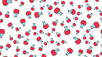 Seamless pattern texture of endless repetitive round red medical chemical glass scientific test tubes of flasks cans on white background. Vector illustration
