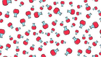 Seamless pattern texture of endless repetitive round red medical chemical glass scientific test tubes of flasks cans on white background. Vector illustration