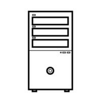 Vector illustration of a black and white flat icon simple modern digital digital rectangular system unit of a stationary computer isolated on a white background. Concept computer digital technologies