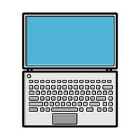 Vector illustration of white flat icon of simple modern digital digital rectangular laptop with keyboard and monitor isolated on white background. Concept computer digital technologies