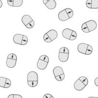 Seamless pattern, texture from modern digital wireless white two-button computer mice with wheel, technology isolated on white background. Vector illustration