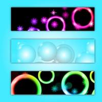 A set of three abstract multicolored background textures of posters from magical beautiful digital glowing bright energy magically shining electrically neon shining circles balls. Vector illustration
