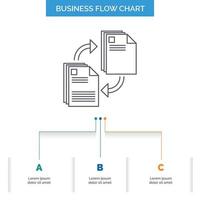 sharing. share. file. document. copying Business Flow Chart Design with 3 Steps. Line Icon For Presentation Background Template Place for text vector