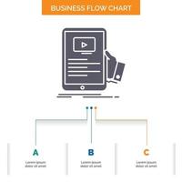 forum. online. webinar. seminar. tutorial Business Flow Chart Design with 3 Steps. Glyph Icon For Presentation Background Template Place for text. vector