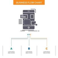 drag. mobile. design. ui. ux Business Flow Chart Design with 3 Steps. Glyph Icon For Presentation Background Template Place for text. vector