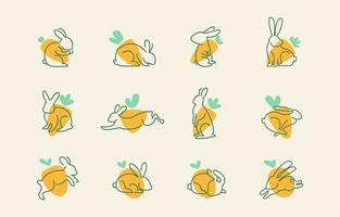 conejo de arte lineal con forma simple de colección de iconos de zanahorias vector