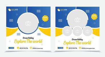 Social media design post travel, explore the world social media post, template design for travel ads. vector