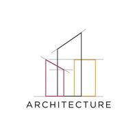 Outline Architecture real estate building logo with grid line vector