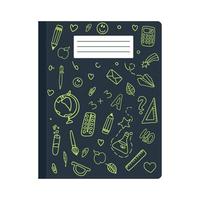 A school notebook with doodle drawings. Vector illustration isolated on a white background.