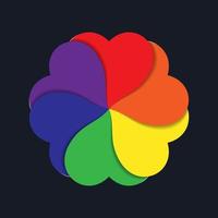 Rainbow flower made from colourful hearts. Paper cut style, multi-layered effect. Lgbt, Lgbt plus, flag, symbol. Dark background. Vector illustration.