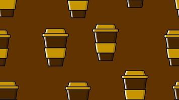 Seamless pattern of repeating glasses with a quick hot invigorating americano espresso coffee in a cardboard cup takeaway on a brown background. Vector illustration