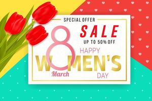 Happy Womens Day sale background with tulips. vector