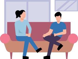 A boy and a girl are sitting on a sofa. vector