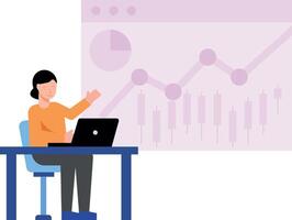 la niña está trabajando en gráficos analíticos. vector