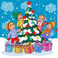 Children Celebrating New Year And Christmas vector