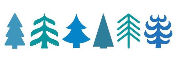 Simple flat style Christmas trees. Collection of pine trees for design Christmas, New Years, winter content vector
