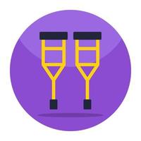 Walking stick icon, flat design of crutches vector