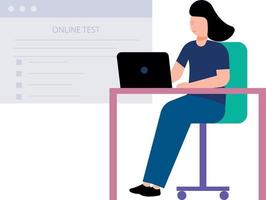The girl is taking the online test. vector