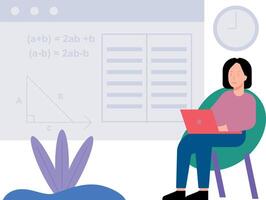 la niña está aprendiendo matemáticas en línea. vector