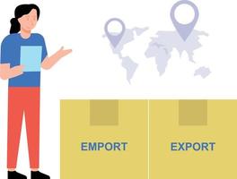 Girl looking at import export package. vector