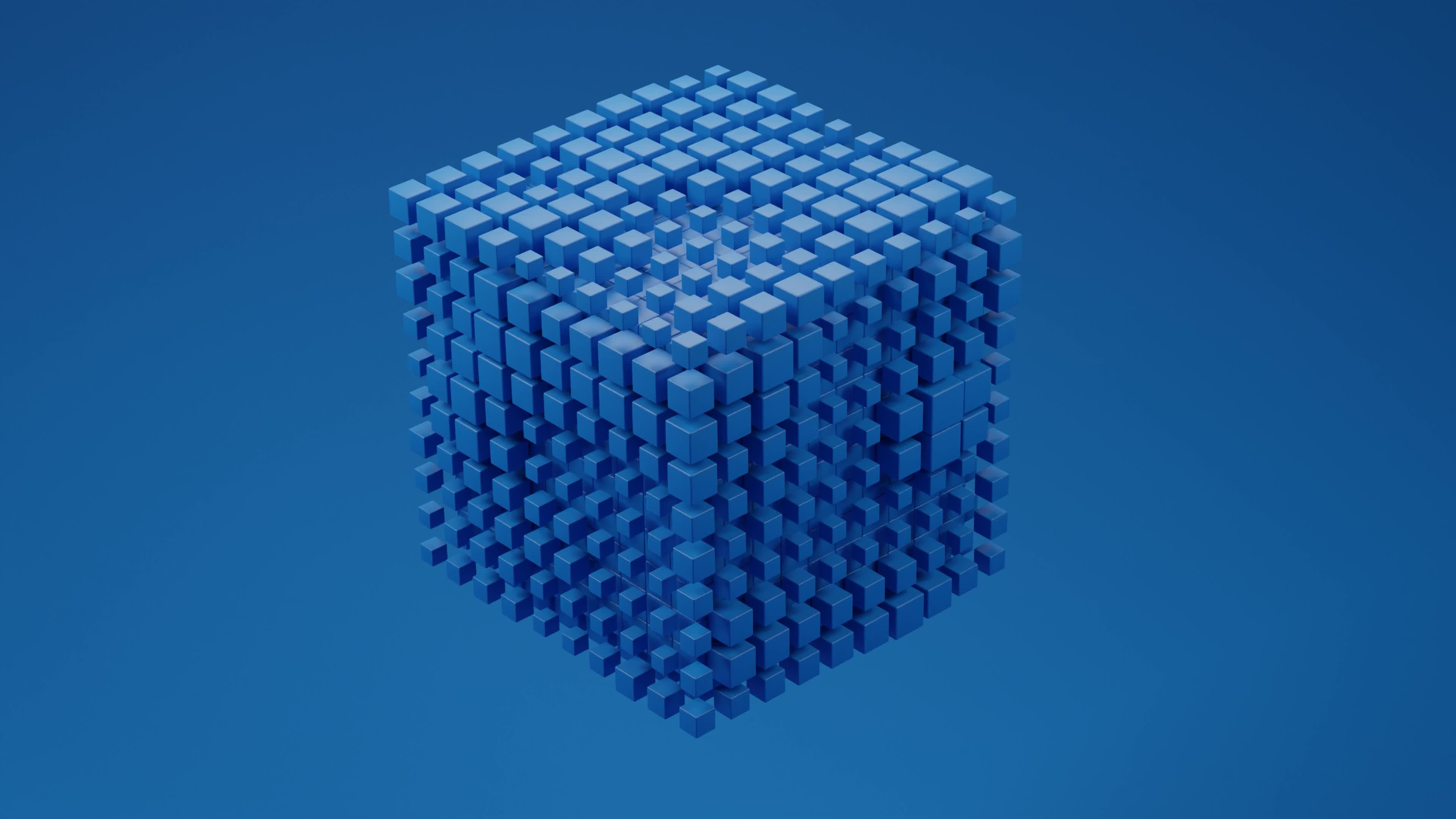 blue cube with small cubes coming out randomly in a parametric way ...