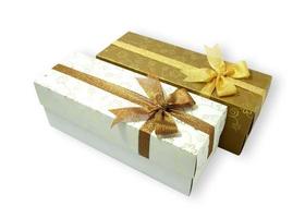 Gift box with ribbon on white background photo