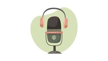 Animation of microphone and headphones for podcast. Audio blog. video