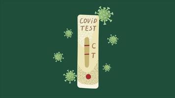 animatie met een uitdrukken coronavirus test met een positief resultaat. video
