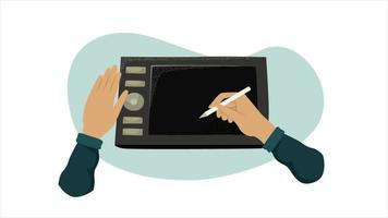 Animation with a drawing hand on a graphics tablet. Digital artist. video