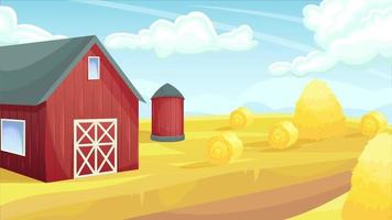 animação com um campo de trigo e um celeiro. video