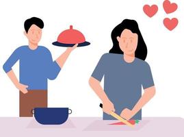 Couple cooking on Valentine's Day. vector