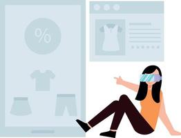 Girl shopping online with VR glasses. vector